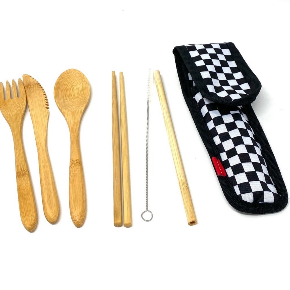 VANS Checkerboard Bamboo Wooden Food Utensils Set 8 Pieces